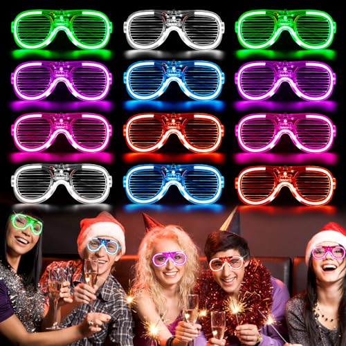 Leuchtende Brille, 12 Stück, LED-Brillen, Neonbrillen, Jalousien, blinkende Brillen für Kinder und Erwachsene, Rave-Partybrillen-Set, 12 Stück (Partybrillen, 12 Stück) von Priksia
