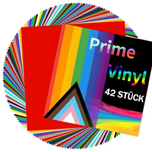 Prime Vinyl Vinylfolie Plotter- 42 Stück Plotterfolie (30.5cm x 30.5 cm), Plotterfolie Vinyl Selbstklebend für Cricut, Silhouette und Cameo Cutter von Prime Vinyl