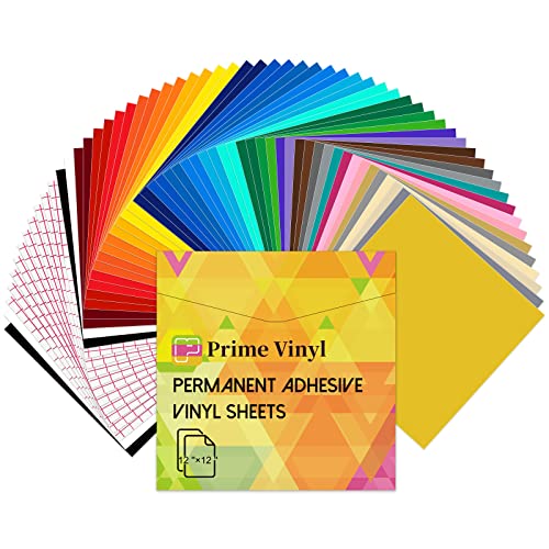 Vinylfolie Plotter 60 Stück- Permanentem Klebefolien(30.5cm x 30.5 cm), 50 Vinylfolien + 10 Transferband Folien - Plotterfolie Vinyl Selbstklebend für Cricut, Silhouette und Cameo Cutter von Prime Vinyl