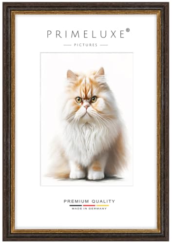 PrimeLuxe Massiv Holz Bilderrahmen nach Maß 34 x 48 cm in Alt-Schwarz Gold | Größe wählbar | mit entspiegeltem Acrylglas | Rahmen für Poster | Puzzle | Foto collage von PrimeLuxe