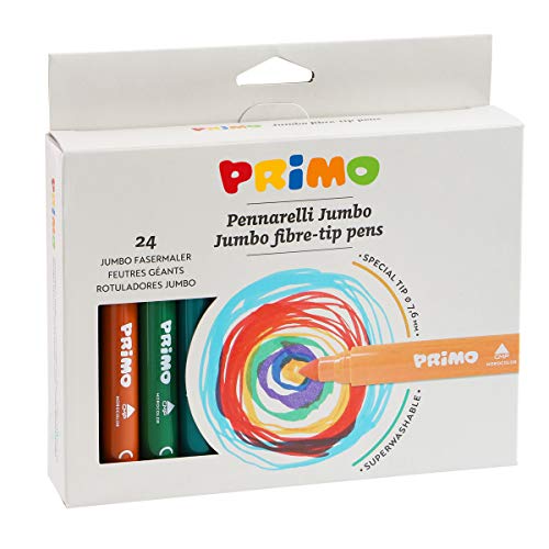 PRIMO - 96 Filzstifte mit Grober Spitze 7,6 mm für Kinder ab 3 Jahren, Mehrfarbig, Farben zum Malen, Zeichnen und Kreative Arbeiten, für Schreibwaren und Schule, keine Flecken von Primo