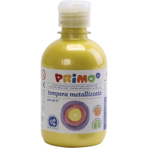PRIMO Schulmalfarbe, Bastelfarbe für Kinder mit Metallic-Look, 300ml mit Dosierverschluss (gelb) von Primo