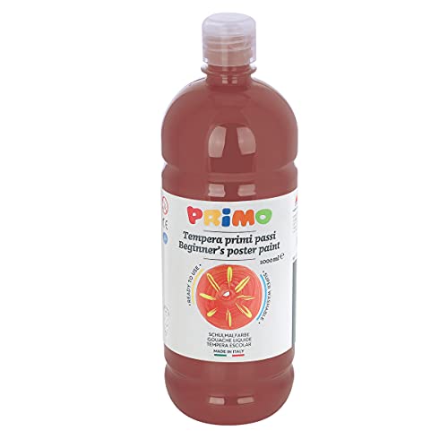 PRIMO Schulmalfarbe Tempera-Farbe für Kinder, 1000 ml Flasche mit Dosierverschluss (gebrannte siena), Braun von Primo