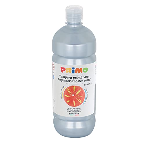 PRIMO Schulmalfarbe Tempera-Farbe für Kinder, 1000 ml Flasche mit Dosierverschluss (silber) von Primo