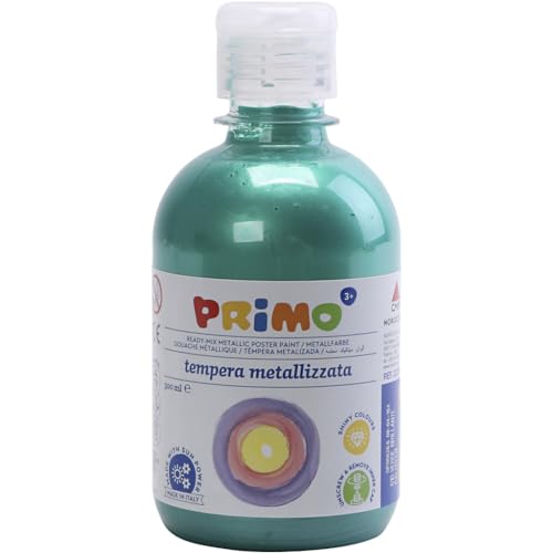 PRIMO Schulmalfarbe für Kinder | wasserlösliche Tempera-Farbe im Metallic-Look | 300 ml Flasche mit Dosierverschluss (grün) von Primo