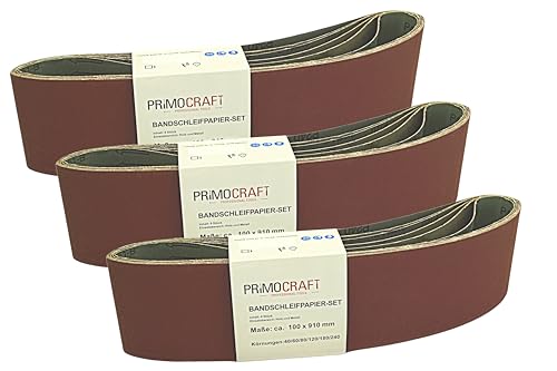 PrimoCraft 18x Bandschleifpapier 100 x 910 mm - Körnung 40/60/80/120/180/240 Mix je 3x pro Korn - Schleifband für Bandschleifer Schleifmaschine 18 Stück PrimoCraft 18x Bandschleifpapier 100 x 910 mm - Körnung 40/60/80/120/180/240 Mix je 3x pro Korn - Schleifband für Bandschleifer Schleifmaschine 18 Stück von PrimoCraft