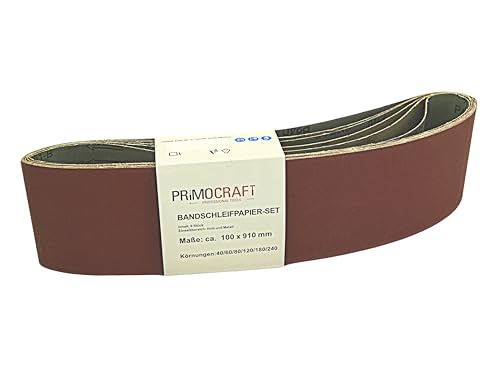 PrimoCraft 6x Bandschleifpapier 100 x 910 mm - Körnung 40/60/80/120/180/240 Mix je 1x pro Korn - Schleifband für Bandschleifer Schleifmaschine 6 Stück PrimoCraft 6x Bandschleifpapier 100 x 910 mm - Körnung 40/60/80/120/180/240 Mix je 1x pro Korn - Schleifband für Bandschleifer Schleifmaschine 6 Stück von PrimoCraft