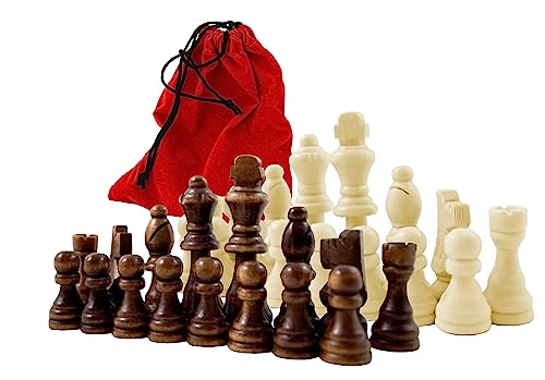 Holz Schachfiguren im Samtbeutel Königshöhe 79 mm - Staunton Design Schach Holzfiguren mit Filzgleiter Samt Beutel Baumwolle rot Gr. L König 79mm Springer handgeschnitzt von PrimoLiving