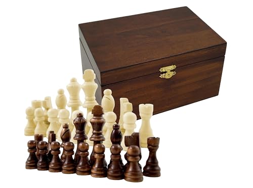 Holz Schachfiguren in Holzbox Königshöhe 63 mm - Staunton Design Schach Holzfiguren mit Filzgleiter in edler Holz Geschenkbox braun Gr. M König 63mm Springer handgeschnitzt von PrimoLiving