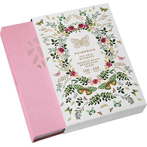 PRIMROSIA A5 Aquarell-Notizbuch mit Punktraster – 160 Seiten I 160 g/m² Premium schweres Papier, kein Auslaufen – Luxe Leinen Hardcover mit niedlichem Schmetterlingseinband (Blushing Pink) von Primrosia