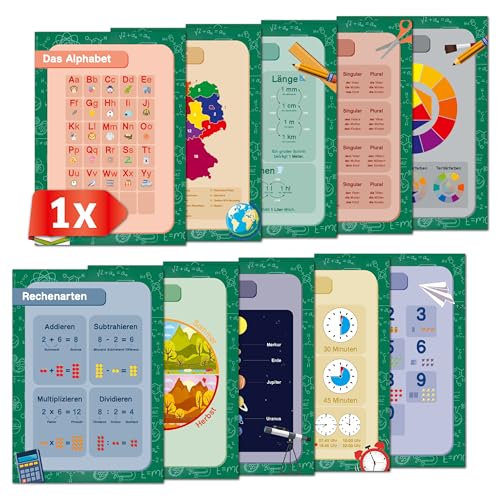 Primus Print - Lernposter 10er-Set Grundschule A4 - Alphabet, Zahlen, Planeten, Uhrzeiten & mehr - Pädagogisches Lernmaterial - Lernhilfe für Kinder fürs Kinderzimmer & Klassenzimmer (1x10Stück/Set) von Primus-Print.de