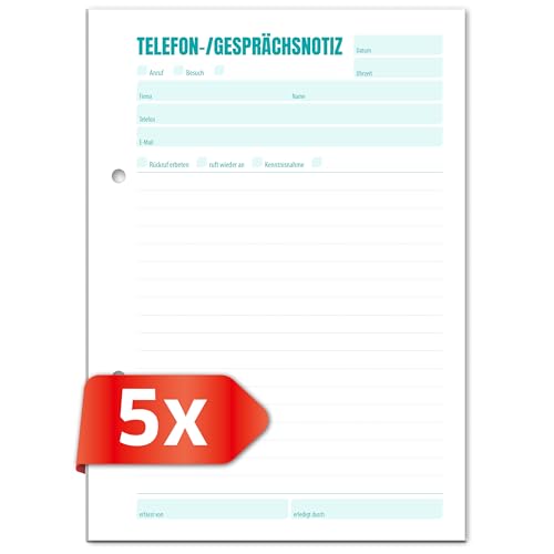 Primus Print Telefon- und Gesprächsnotizblock, A5 A6, 50 Blatt, Telefonblock, Rückrufbitte, Telefonnotiz, Gesprächsnotizen (5er Set, A5) von Primus-Print.de