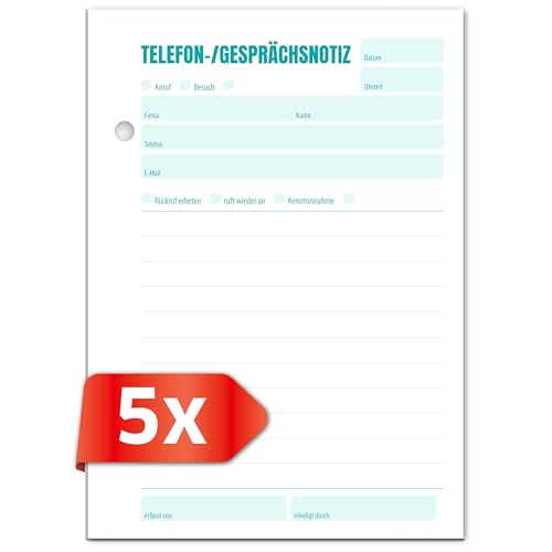 Primus Print Telefon- und Gesprächsnotizblock, A5 A6, 50 Blatt, Telefonblock, Rückrufbitte, Telefonnotiz, Gesprächsnotizen (5er Set, A6) von Primus-Print.de