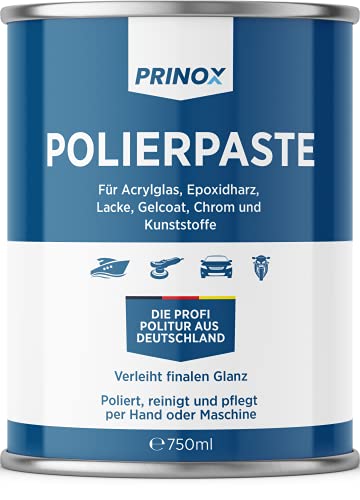 PRINOX® 750ml Polierpaste I Politur für Acrylglas, Epoxidharz, Lacke, Gelcoat gfk, Chrom & Kunststoffe I Entfernt Mattierungen & Mikro Kratzer von Prinox