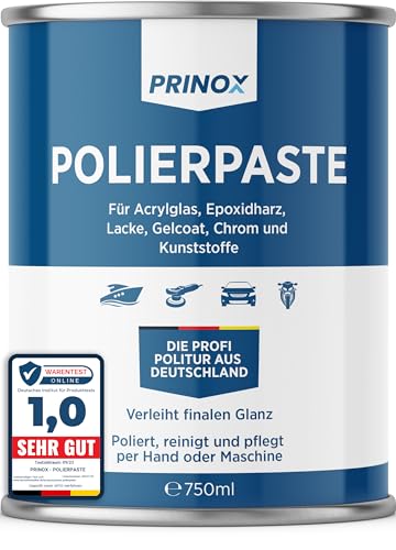 PRINOX 750ml Polierpaste inkl. Profi Poliertuch I Politur für Acrylglas, Epoxidharz, Lacke, Gelcoat gfk, Chrom & Kunststoffe I Entfernt Mattierungen & Mikro Kratzer PRINOX 750ml Polierpaste inkl. Profi Poliertuch I Politur für Acrylglas, Epoxidharz, Lacke, Gelcoat gfk, Chrom & Kunststoffe I Entfernt Mattierungen & Mikro Kratzer von Prinox