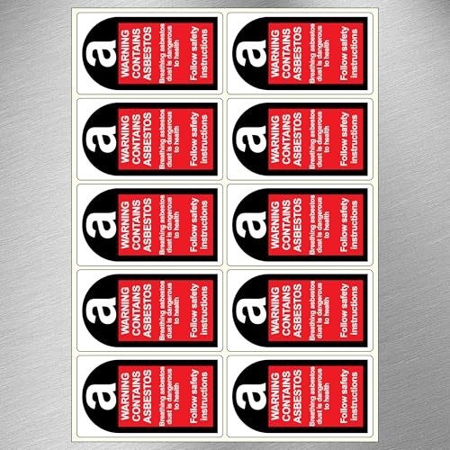 Große Sicherheitsetiketten mit Aufschrift "Warning Contains Asbesto", 100 x 56 mm, 50 Stück Große Sicherheitsetiketten mit Aufschrift "Warning Contains Asbesto", 100 x 56 mm, 50 Stück von Print-72 Ltd