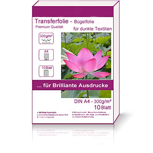 10 Blatt DIN A4-210x297 mm 300g/m² Transferfolie Bügel Folie Transfer Folie Textil Folie Bügelfolie für dunkle Stoffe T-Shirt Transferpapier 300g / m² 300g/qm DIN A4-210 x 297 mm 21 x 29,7 cm 10 Blatt DIN A4-210x297 mm 300g/m² Transferfolie Bügel Folie Transfer Folie Textil Folie Bügelfolie für dunkle Stoffe T-Shirt Transferpapier 300g / m² 300g/qm DIN A4-210 x 297 mm 21 x 29,7 cm von Print-Klex GmbH & Co.KG