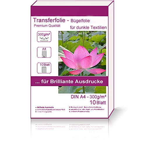 10 Blatt DIN A4-210x297 mm 300g/m² Transferfolie Bügel Folie Transfer Folie Textil Folie Bügelfolie für dunkle Stoffe T-Shirt Transferpapier 300g / m² 300g/qm DIN A4-210 x 297 mm 21 x 29,7 cm von Print-Klex GmbH & Co.KG