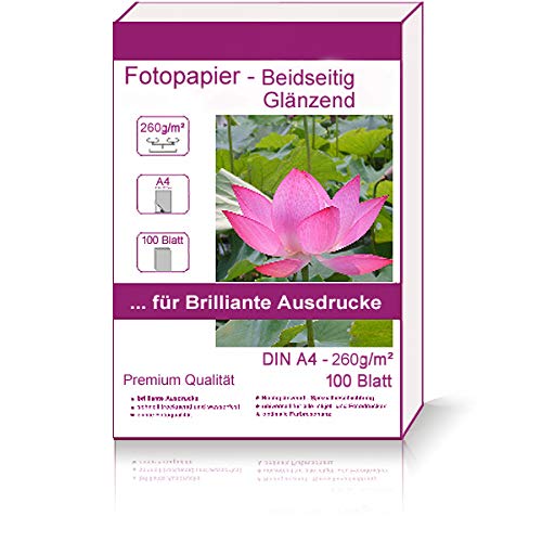 100 Blatt DIN A4-210x297 mm 260g/m² Fotopapier beidseitig hochglänzend Hglossy wasserfest Photopapier photopaper photo paper beide Seiten glänzend 260g / m² 260g/qm DIN A4-210 x 297 mm 21 x 29,7 cm von Print-Klex GmbH & Co.KG