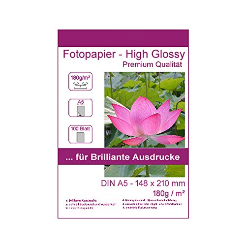 100 Blatt DIN A5-148x210 mm 180g/m² Fotopapier Hglossy wasserfest Photopapier hochglänzend high glossy wasserfest photopaper photo paper glänzend 180g / m² 180g/qm DIN A5-148 x 210 mm 14,8 x 21 cm von Print-Klex GmbH & Co.KG