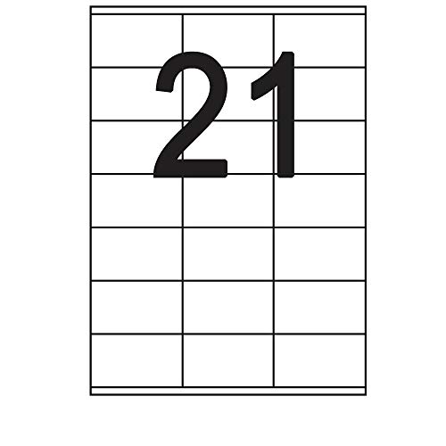 100 Blatt Etiketten Selbstklebend 70,0 x 41,0 mm 2100 Stück DIN A4 Weiß permanent haftend Universal Etiketten - 21 Stück pro Blatt von Print-Klex GmbH & Co.KG