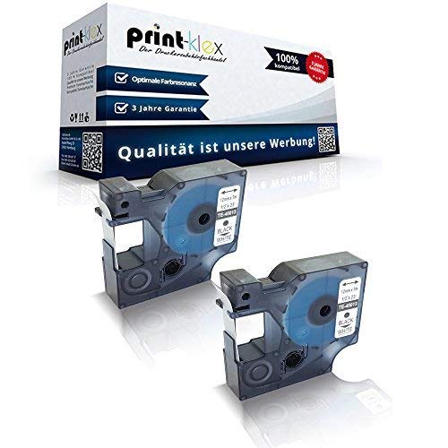 2X Print-Klex Schriftbänder kompatibel für Dymo D1 45013 Labelwriter400Duo Dymo 1000 1000 Plus 2000 3500 5500 Labelmaker 4500Pocket S0720530 12mm x 7m schwarz-Weiss Etikettenlabel - Easy Print Serie von Print-Klex GmbH & Co.KG