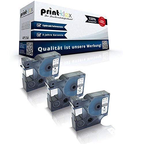 3X Print-Klex Schriftbänder kompatibel für Dymo D1 45010 MobileLabeler Labelpoint 100 150 200 250 300 350 Labelwriter 400Duo S0720500 12 mm 7 m BK/Klar Beschriftungsband - Easy Light Serie von Print-Klex GmbH & Co.KG