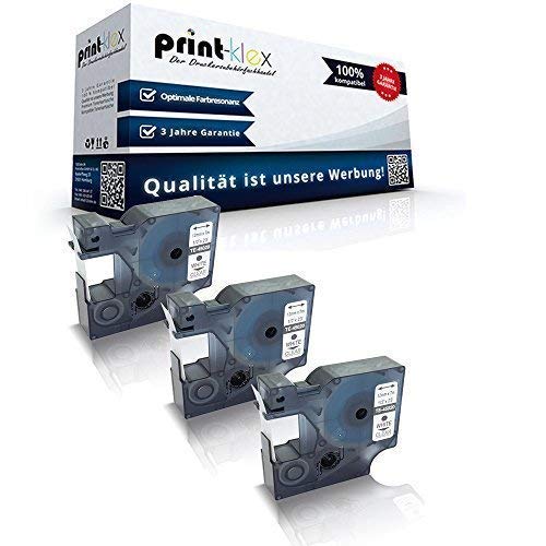 3X Print-Klex Schriftbänder kompatibel für Dymo D1 45020 MobileLabeler Labelpoint 100 150 200 250 300 350 Labelwriter 400Duo S0720600 12 mm 7 m Weiss/Klar Beschriftungsband - Easy Light Serie von Print-Klex GmbH & Co.KG