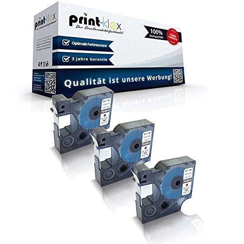 3x Print-Klex Schriftbänder kompatibel für Dymo D1 45013 Labelwriter400Duo Dymo 1000 1000 Plus 2000 3500 5500 Labelmaker 4500Pocket S0720530 12mm x 7m schwarz-weiss Etikettenlabel - Easy Print Serie von Print-Klex GmbH & Co.KG