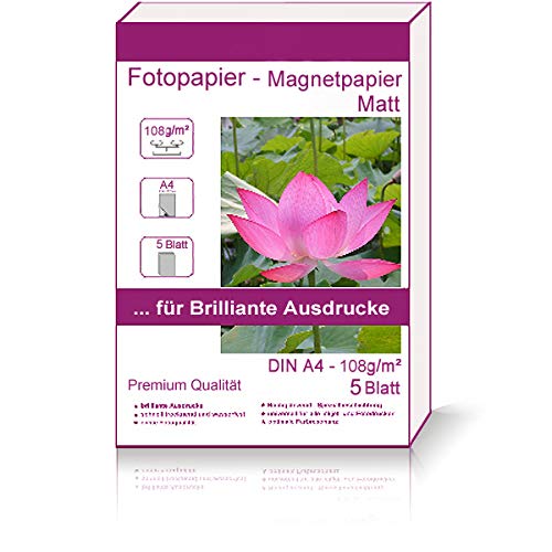 5 Blatt DIN A4-210x297 mm 108g/m² Fotopapier Magnetpapier Matt wasserfest Photopapier matte wasserfest photopaper photo paper 108 / m² 108g/qm DIN A4-210 x 297 mm 21 mm x 29,7 cm von Print-Klex GmbH & Co.KG