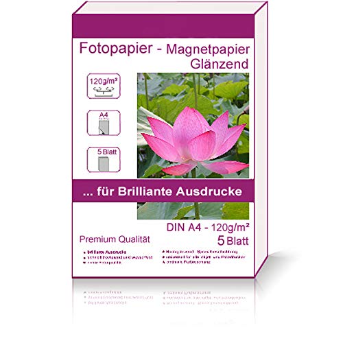 5 Blatt DIN A4-210x297 mm 120g/m² Fotopapier Magnetpapier Glänzend Hglossy wasserfest Photopapier photopaper photo paper glänzend 120g / m² 120g/qm DIN A4-210 x 297 mm 21 x 29,7 cm von Print-Klex GmbH & Co.KG