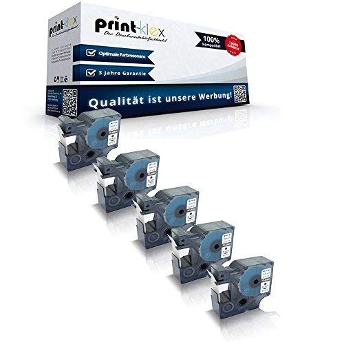 5X Print-Klex Schriftbänder kompatibel für Dymo 45803 2000 5500 Labelmanager 300 350 350D 350 Series 360D 400 S0720830 19 mm 7 m BK-W Beschriftungsband - Color Line Serie von Print-Klex GmbH & Co.KG