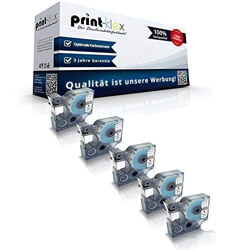 5X Print-Klex Schriftbänder kompatibel für Dymo D1 40913 Labelmanager100 Labelmanager100Plus Labelmanager100Series 200 S0720980 9 mm x 7 m Black White Farb Band - Color Print Serie von Print-Klex GmbH & Co.KG