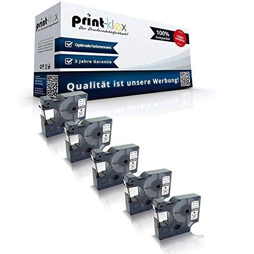 5X Print-Klex Schriftbänder kompatibel für Dymo D1 43613 1000 Plus 2000 5500 Labelmanager 150 160 200 210D 220P 200 S0720780 6 mm x 7 m Black White Farb Band - Color Print Serie von Print-Klex GmbH & Co.KG