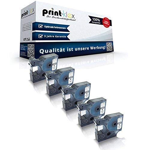 5X Print-Klex Schriftbänder kompatibel für Dymo D1 45010 Labelmanager280 Labelmanager300 Labelmanager350 Labelmanager350D S0720500 12 mm 12mm Schwarz/Farblos Etikettenband - Color Light Serie von Print-Klex GmbH & Co.KG