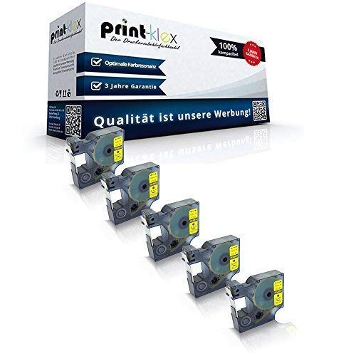 5X Print-Klex Schriftbänder kompatibel für Dymo D1 45018 Labelpoint150 Labelpoint200 Labelpoint250 Labelpoint300 Labelpoint350 S0720580 12mmx7m BK/Gelb Druckerband - Series Easy Pro Serie von Print-Klex GmbH & Co.KG