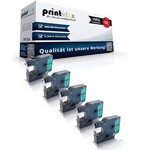 5X Print-Klex Schriftbänder kompatibel für Dymo D1 45019 Labelmanager 350 350D 350 360D 400 420P 450Series 450D 450Series 500TS PC PC2 PnP S0720590 12mm Black/Green Etikettierband - Easy Quantum Seri von Print-Klex GmbH & Co.KG