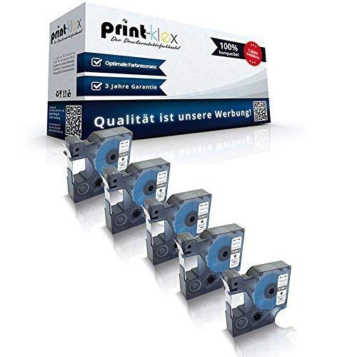 5x Print-Klex Schriftbänder kompatibel für Dymo D1 45013 Labelwriter 400 Duo Dymo 1000 1000Plus 2000 3500 5500 Labelmaker4500 Pocket S0720530 12mm Bechriftungs Etiketten BK-W - Color Pro Serie von Print-Klex GmbH & Co.KG