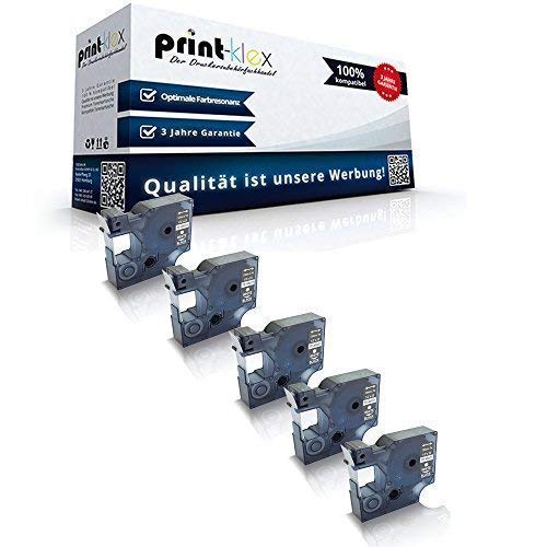 5x Print-Klex Schriftbänder kompatibel für Dymo D1 45021 abelmanager100Series Labelmanager120 Labelmanager150 Labelmanager160 200 S0720610 12 mm x 7 m White Black Farb Band - Color Line Serie von Print-Klex GmbH & Co.KG