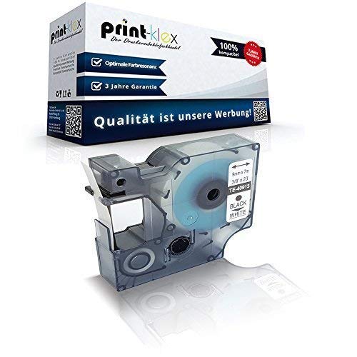 Print-Klex Schriftband kompatibel für Dymo D1 40913 1000 Plus 2000 3500 5500 Pocket Labelmanager 100 Labelmanager 100 Plus S0720980 9mmx7m Schwarz auf Weiss - Office Plus Serie von Print-Klex GmbH & Co.KG