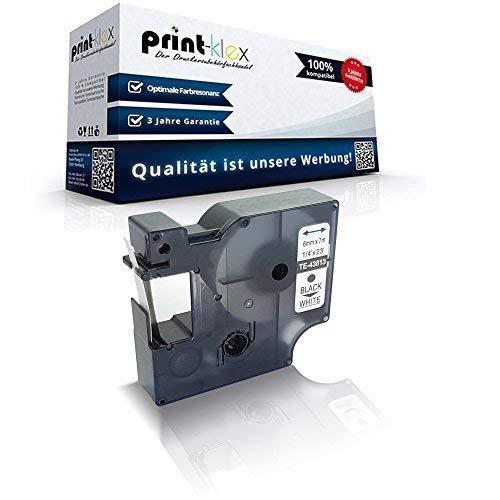 Print-Klex Schriftband kompatibel für Dymo D1 43613 1000 Plus 2000 5500 Labelmanager 150 160 200 210D 220P 200 S0720780 6 mm x 7 m Black White Farb Band - Color Print Serie von Print-Klex GmbH & Co.KG