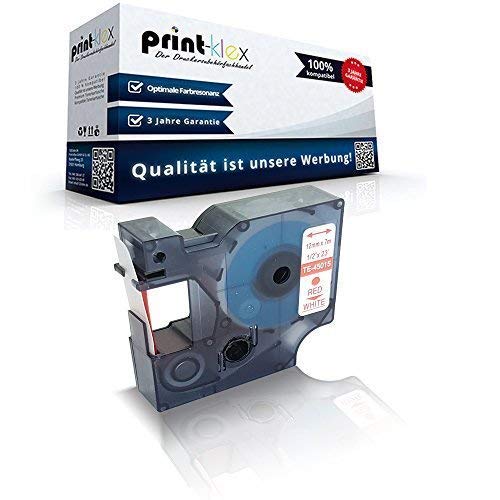 Print-Klex Schriftband kompatibel für Dymo D1 45015 MobileLabeler Labelpoint 100 150 200 250 300 350 Labelwriter 400Duo S0720540 12 mm 7 m red - White Beschriftungsband - Easy Light Serie von Print-Klex GmbH & Co.KG