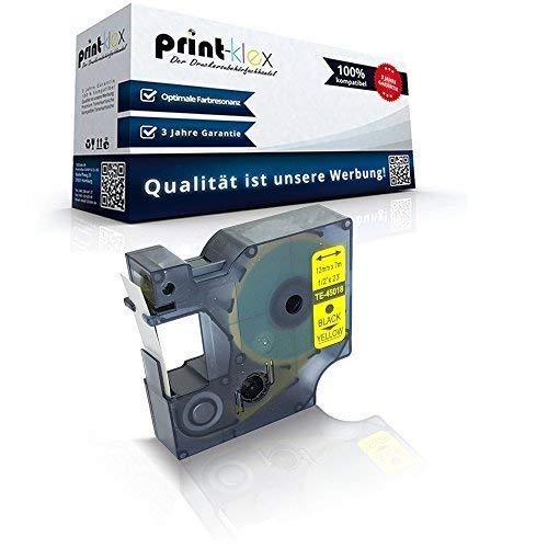 Print-Klex Schriftband kompatibel für Dymo D1 45018 Labelmanager350Series Labelmanager360D Labelmanager400 Labelmanager420P S0720580 7 m x 12 mm Nylon Band Schwarz/Gelb - Color Serie von Print-Klex GmbH & Co.KG