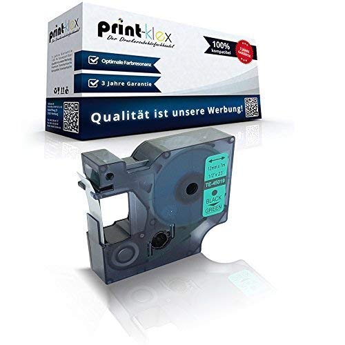 Print-Klex Schriftband kompatibel für Dymo D1 45019 1000 1000 Plus 2000 3500 5500 Labelmaker 4500 Pocket Labelmanager 100 Labelmanager 100 Plus S0720590 12 mmx7 m Schwarz/Grün - Office Plus Serie von Print-Klex GmbH & Co.KG