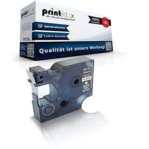 Print-Klex Schriftband kompatibel für Dymo D1 45021 Labelmanager350Series Labelmanager360D Labelmanager400 Labelmanager420P S0720610 7 m x 12 mm Nylon Band Weiss/Schwarz - Color Serie von Print-Klex GmbH & Co.KG