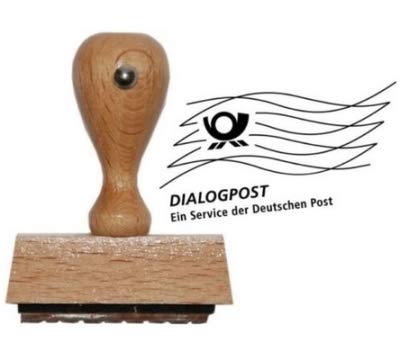 DIALOGPOST Holzstempel Stempel FRANKIERWELLE DIALOGPOST (FRÜHER INFOPOST) Post von Print&Bind Center