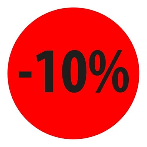 Preisnachlass- Werbe- und Sonderangebot-Etiketten "-10%", rund 20mm, 880 Etiketten, Fluorrot von Print&Stick