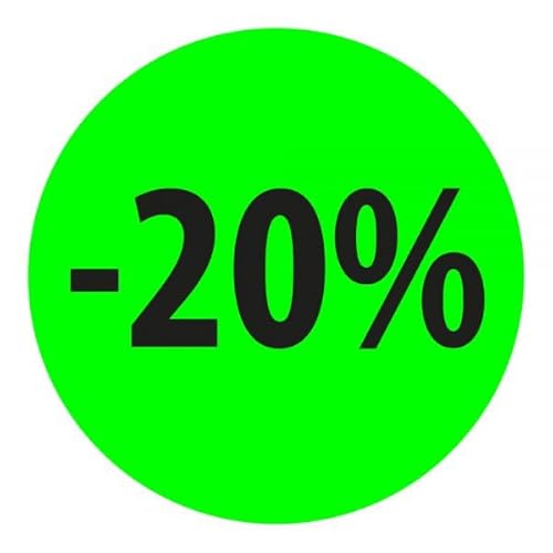 Preisnachlass- Werbe- und Sonderangebot-Etiketten "-20%", rund 20mm, 880 Etiketten, FluorGrün von Print&Stick