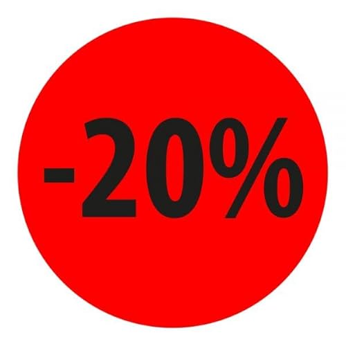Preisnachlass- Werbe- und Sonderangebot-Etiketten "-20%", rund 20mm, 880 Etiketten, Fluorrot von Print&Stick