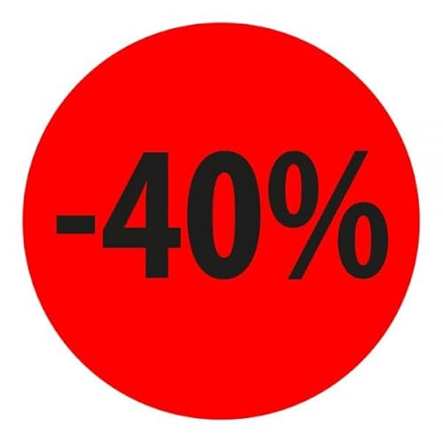 Preisnachlass- Werbe- und Sonderangebot-Etiketten "-40%", rund 20mm, 880 Etiketten, Fluorrot von Print&Stick